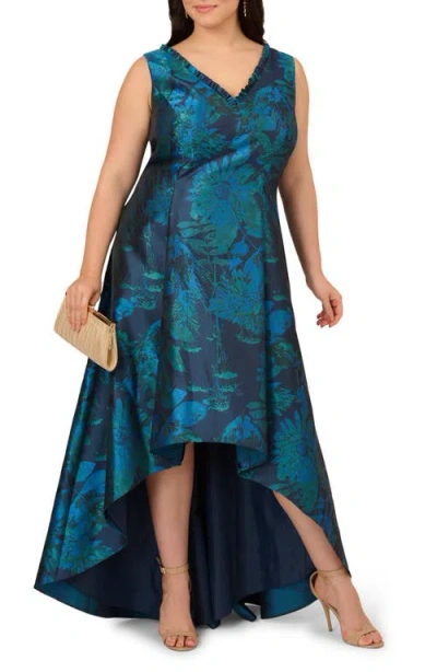 Adrianna Papell Plus Size Floral V-neck Gown In Multi