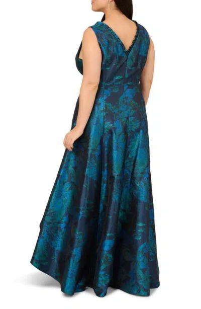 Adrianna Papell Plus Size Floral V-neck Gown In Multi
