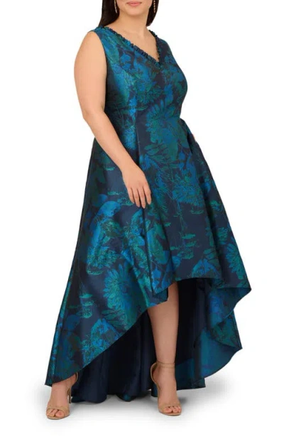 Adrianna Papell Plus Size Floral V-neck Gown In Multi