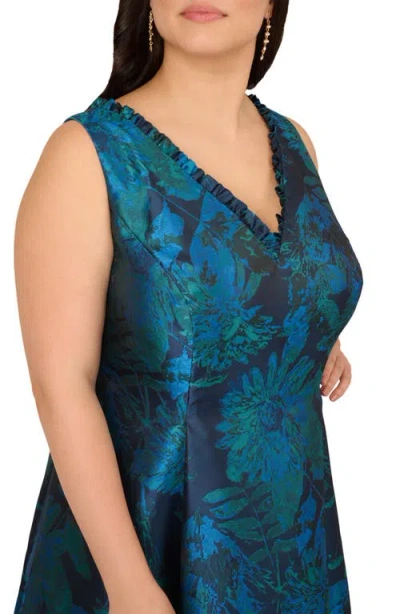 Adrianna Papell Plus Size Floral V-neck Gown In Multi