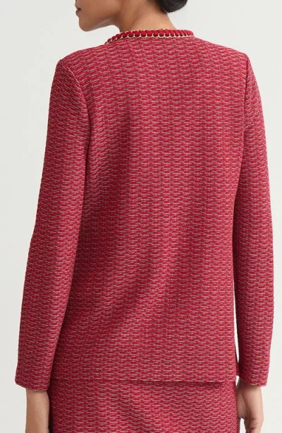Ming Wang Whipstitch Chain Trim Knit Jacket In Red