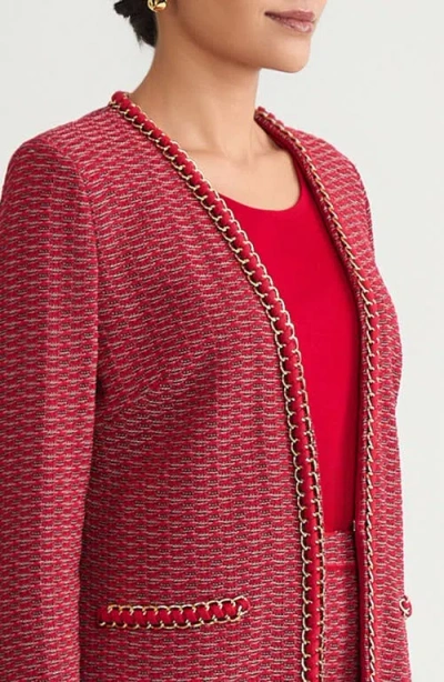 Ming Wang Whipstitch Chain Trim Knit Jacket In Red