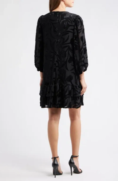 Anne Klein Metallic Floral Tiered Minidress In Black