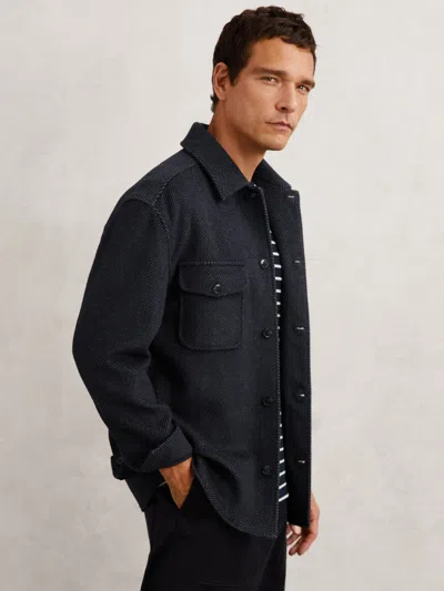 Reiss Navy Liam Wool-blend Twin-pocket Overshirt In Blue