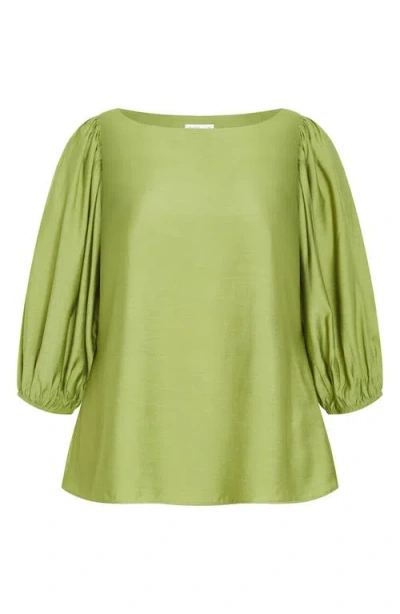 City Chic Immy Puff Sleeve Top In Green