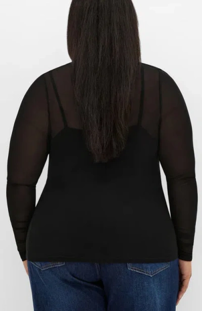 City Chic Lauryn Sheer Stretch Mesh Top In Black