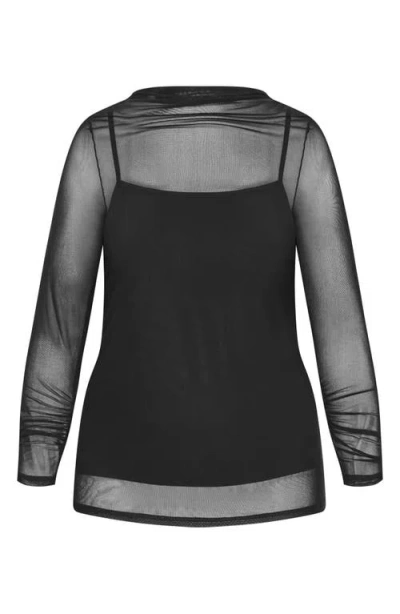 City Chic Lauryn Sheer Stretch Mesh Top In Black