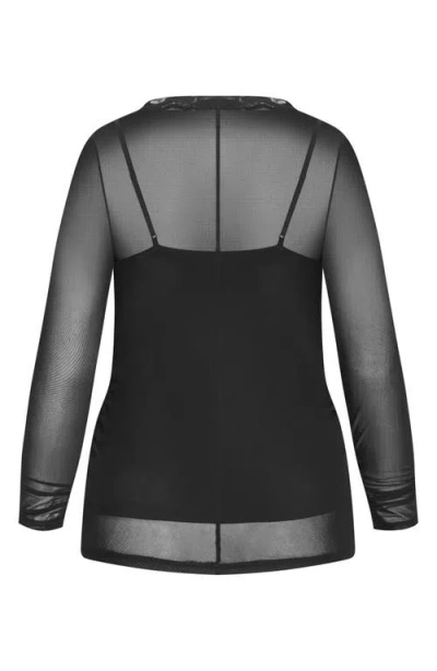 City Chic Lauryn Sheer Stretch Mesh Top In Black