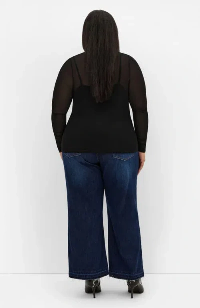 City Chic Lauryn Sheer Stretch Mesh Top In Black