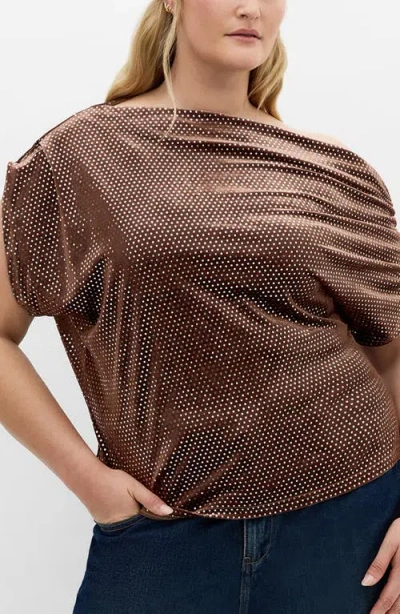 City Chic Shimmy One-shoulder Top In Brown