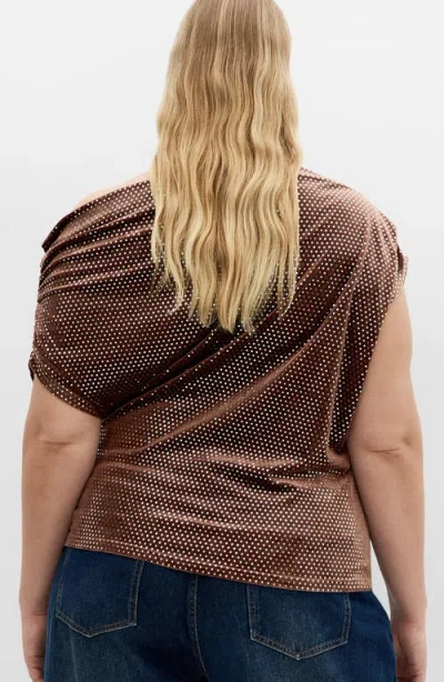 City Chic Shimmy One-shoulder Top In Brown