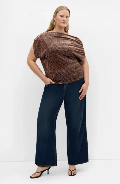 City Chic Shimmy One-shoulder Top In Brown