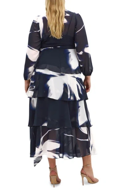 City Chic Selene Floral Print Long Sleeve Wrap Dress In Multi