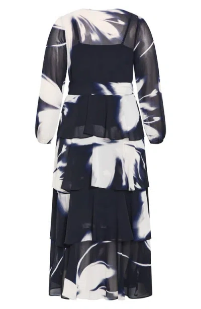 City Chic Selene Floral Print Long Sleeve Wrap Dress In Multi