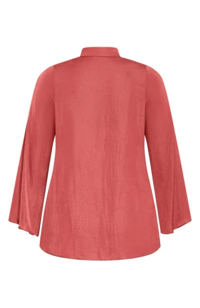 City Chic Mahalia Tie Neck Satin Top In Red
