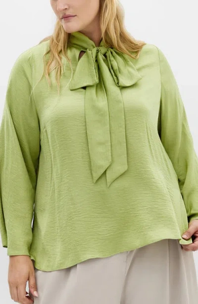 City Chic Mahalia Tie Neck Satin Top In Green