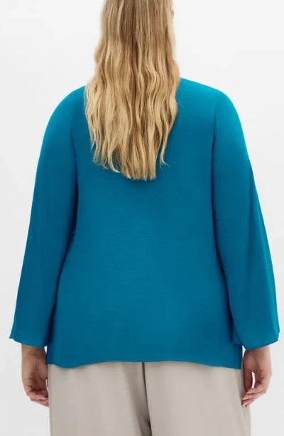 City Chic Mahalia Tie Neck Satin Top In Blue