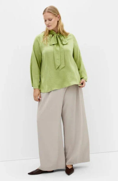 City Chic Mahalia Tie Neck Satin Top In Green