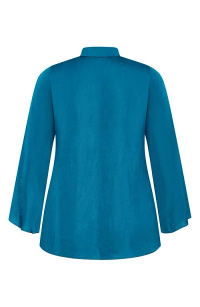 City Chic Mahalia Tie Neck Satin Top In Blue