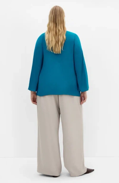 City Chic Mahalia Tie Neck Satin Top In Blue