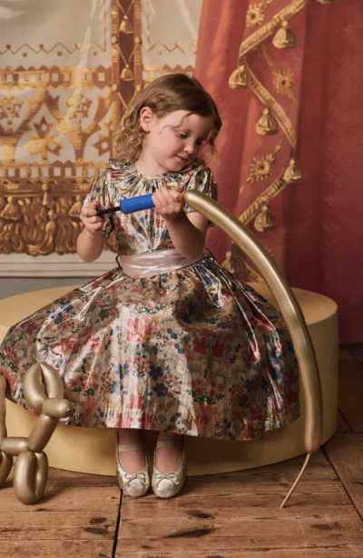 Mini Boden Kids' Metallic Floral Print Party Dress In Multi