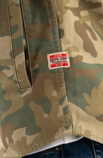 Devil-dog Dungarees Canvas Button-up Cpo Shirt Jacket In Brown