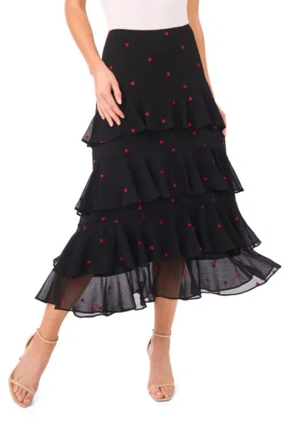 Cece Women's Tiered Ruffle Flounce Midi Skirt In Black