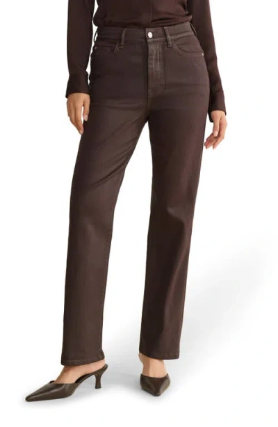 Warp & Weft Warp+weft Ase Coated High Waist Straight Leg Jeans In Brown