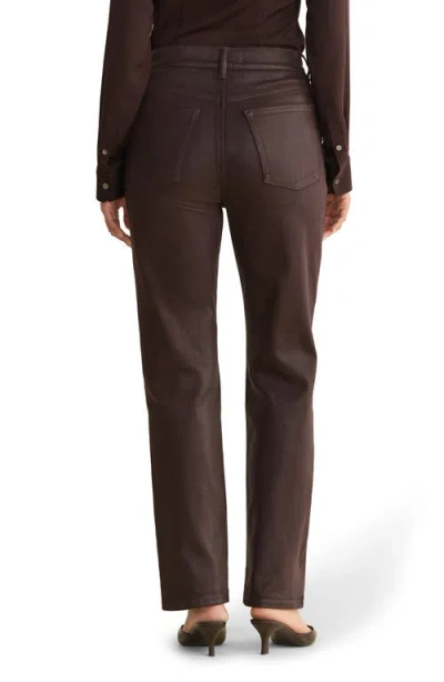 Warp & Weft Warp+weft Ase Coated High Waist Straight Leg Jeans In Brown