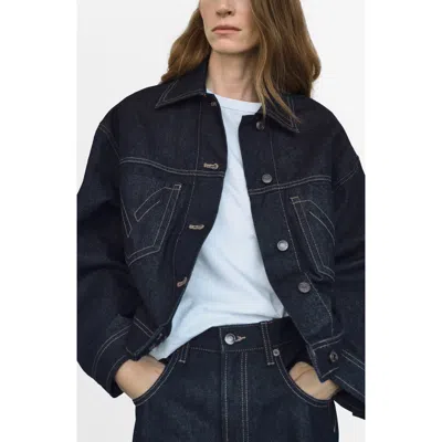 Mango Denim Jacket With Decorative Stitching Open Blue In Blue