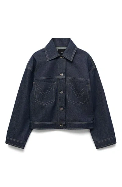 Mango Denim Jacket With Decorative Stitching Open Blue In Blue