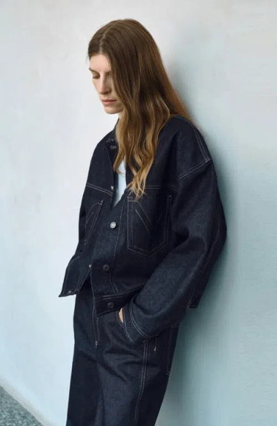 Mango Denim Jacket With Decorative Stitching Open Blue In Blue