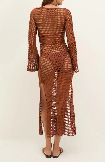 Vix Paula Hermanny Belle Long Sleeve Sheer Cover-up Dress In Brown