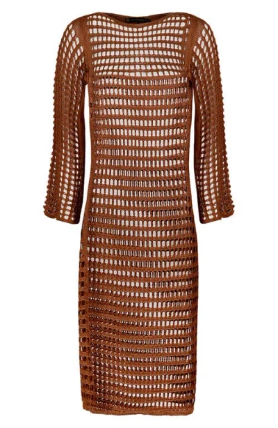 Vix Paula Hermanny Belle Long Sleeve Sheer Cover-up Dress In Brown