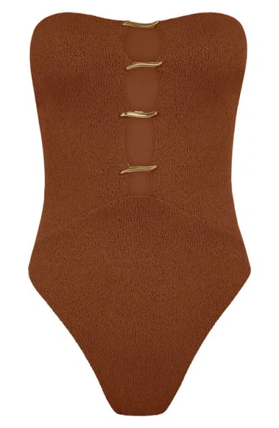 Vix Paula Hermanny Firenze Judy Strapless One-piece Swimsuit In Brown