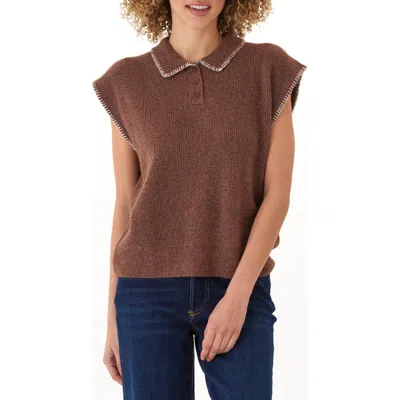 Threads 4 Thought Julieta Cozy Blanket Stitch Polo Sweater In Brown