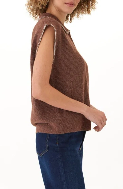 Threads 4 Thought Julieta Cozy Blanket Stitch Polo Sweater In Brown