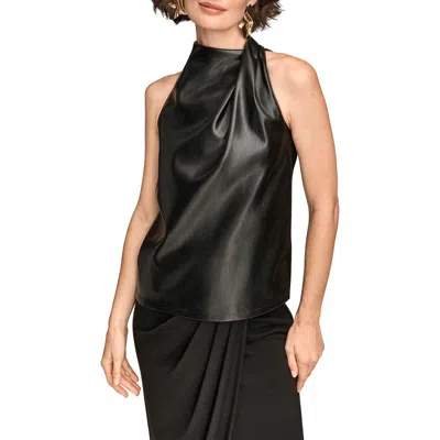 Donna Karan New York Mixed Media Sleeveless Faux Leather Top In Black