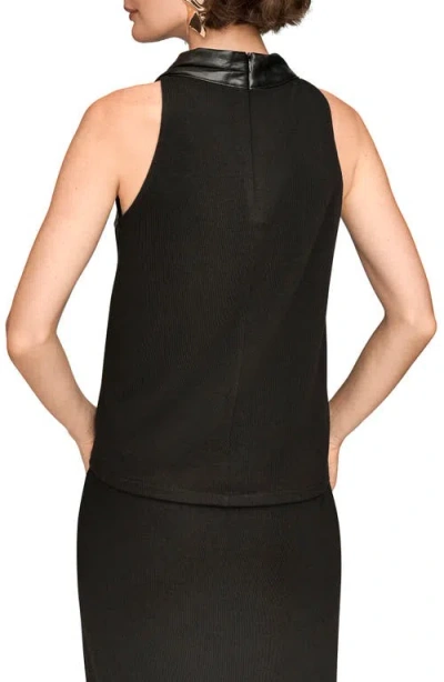 Donna Karan New York Mixed Media Sleeveless Faux Leather Top In Black