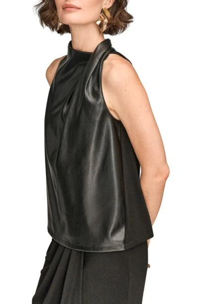 Donna Karan New York Mixed Media Sleeveless Faux Leather Top In Black