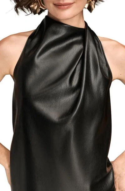 Donna Karan New York Mixed Media Sleeveless Faux Leather Top In Black