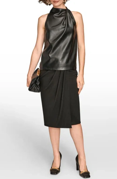 Donna Karan New York Mixed Media Sleeveless Faux Leather Top In Black