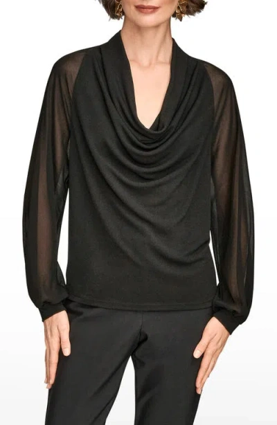 Donna Karan New York Sheer Sleeve Cowl Neck Top In Blue