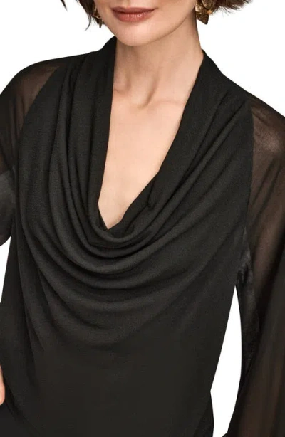 Donna Karan New York Sheer Sleeve Cowl Neck Top In Blue