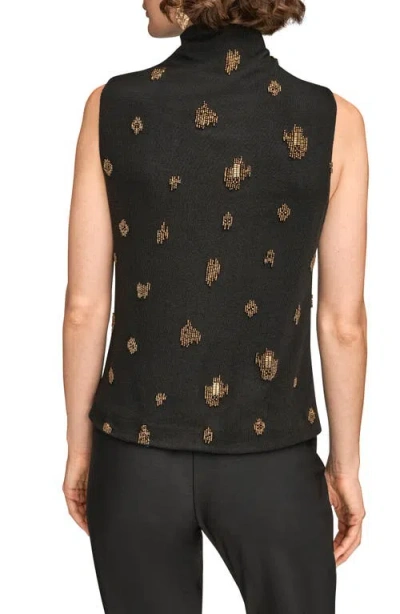 Donna Karan Women's Sleeveless Metallic Beaded Mock Neck Top In Black