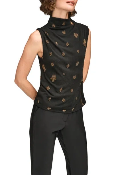 Donna Karan Women's Sleeveless Metallic Beaded Mock Neck Top In Black