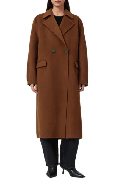 Allsaints Womens Cinnamon Brown Sellema Notched-lapel Wool Blend Coat In Multi