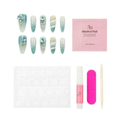 3h Nails Ocean Goddess Teal Ombre Handmade Reusable Press-on Nails, 10-piece