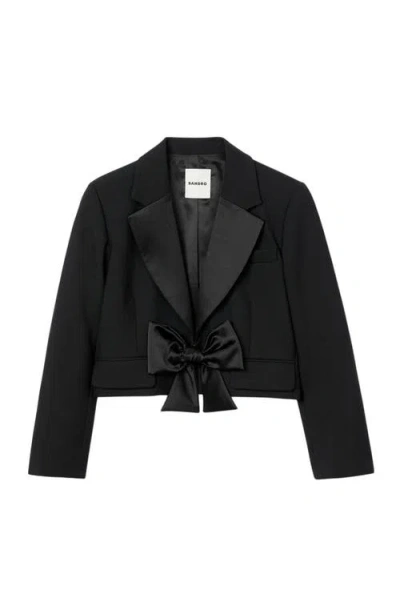 Sandro Womens Black Short Bow-embellished Satin Jacket In Black