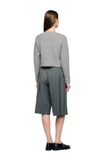 Sandro Womens Grey Contrast-stitch Wool-blend Cardigan In Gray